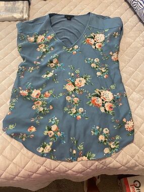 Metaphor Blue V-Neck Floral Blouse